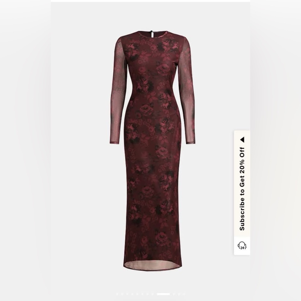 Cupshe Burgundy Floral Long Sleeve Dress